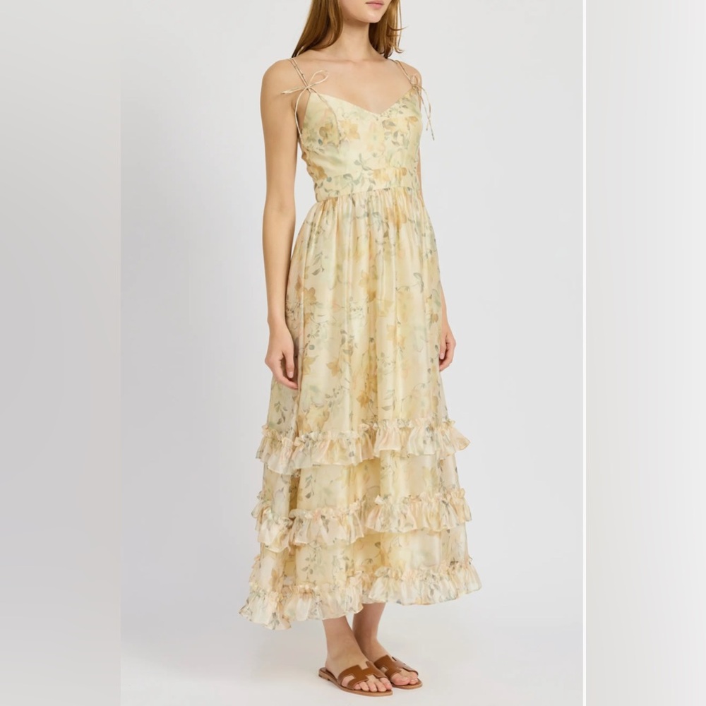 En Saison Elliot Yellow Floral Tiered Organza Dress - New